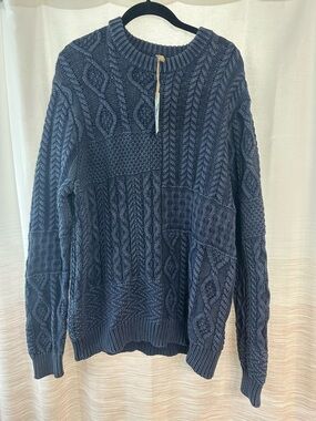 Scott Bros. Oversized 100% Cotton Cable Knit Sweater - Navy - Size M